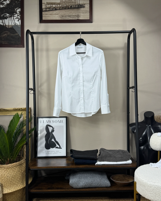 Chemisier casual popeline de coton stretch blanc