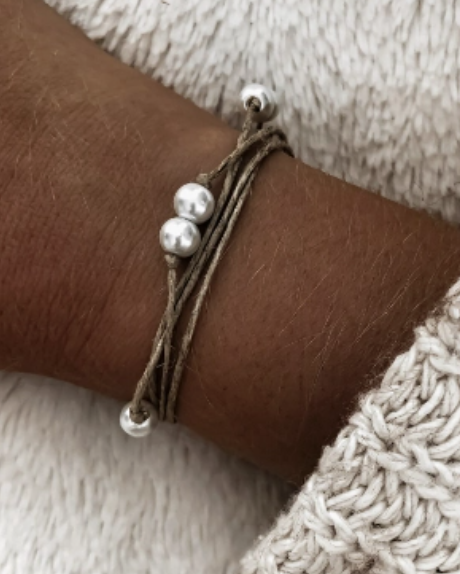 Bracelet DOUBLE PERLES en lin et perles made in France