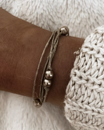 Bracelet DOUBLE PERLES en lin et perles made in France