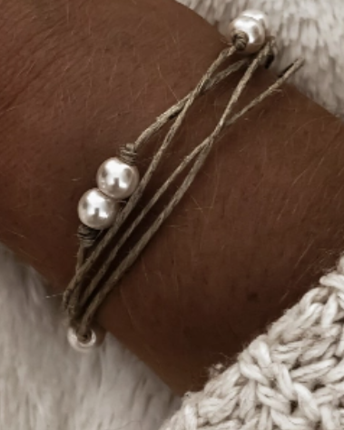 Bracelet DOUBLE PERLES en lin et perles made in France