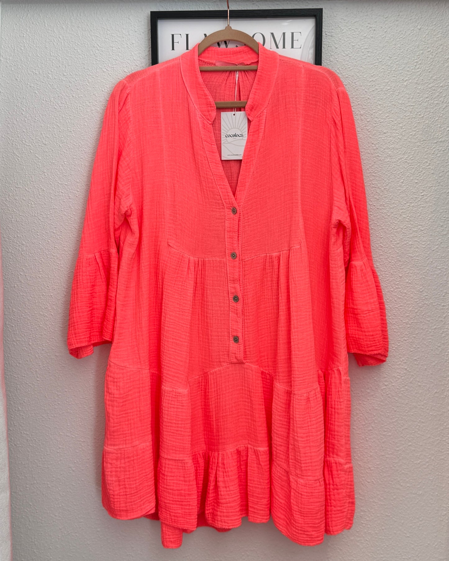 Robe courte gaze de coton Corail en taille unique