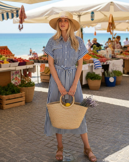 Robe Midi Stripe Bleue – Compania Fantastica