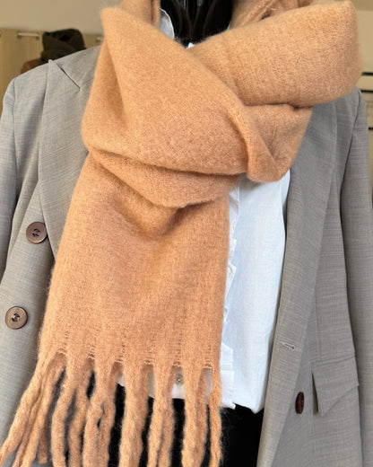 Grande écharpe à grosses franges 100% viscose brun