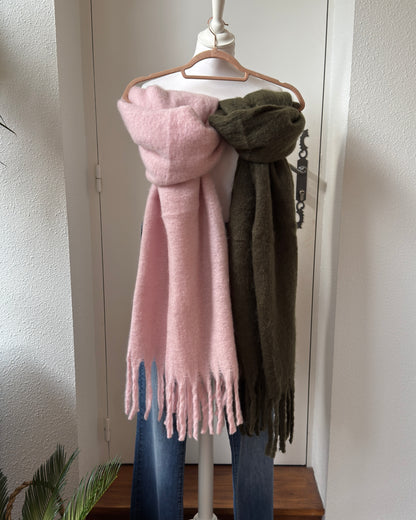 Grande écharpe viscose à grosses franges divers coloris