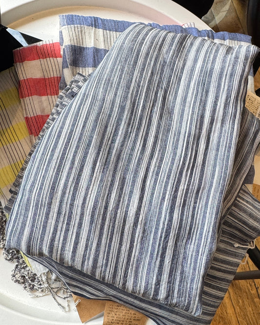 Écharpe coton & soie La Maison de Soil rayures bleues blanches