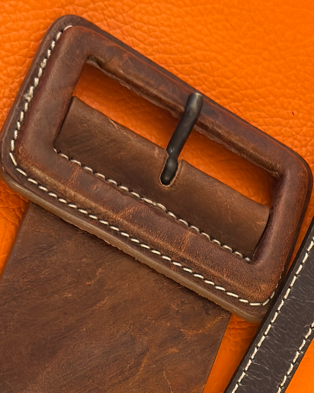 Ceinture large boucle recouverte cuir vachette pleine fleur | Cognac / 90 - #6103