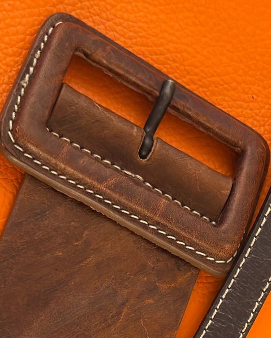 Ceinture large boucle recouverte cuir vachette pleine fleur | Cognac / 90 - #6103