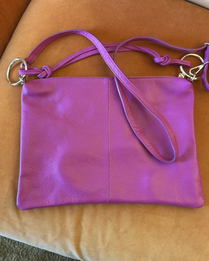 Sac porté épaule et bandoulière en cuir grainé avec anneaux