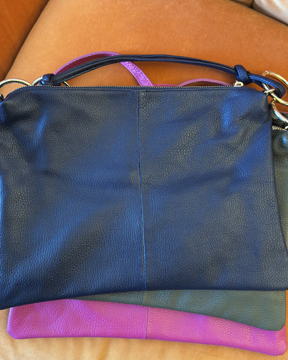 Sac porté épaule et bandoulière en cuir grainé avec anneaux