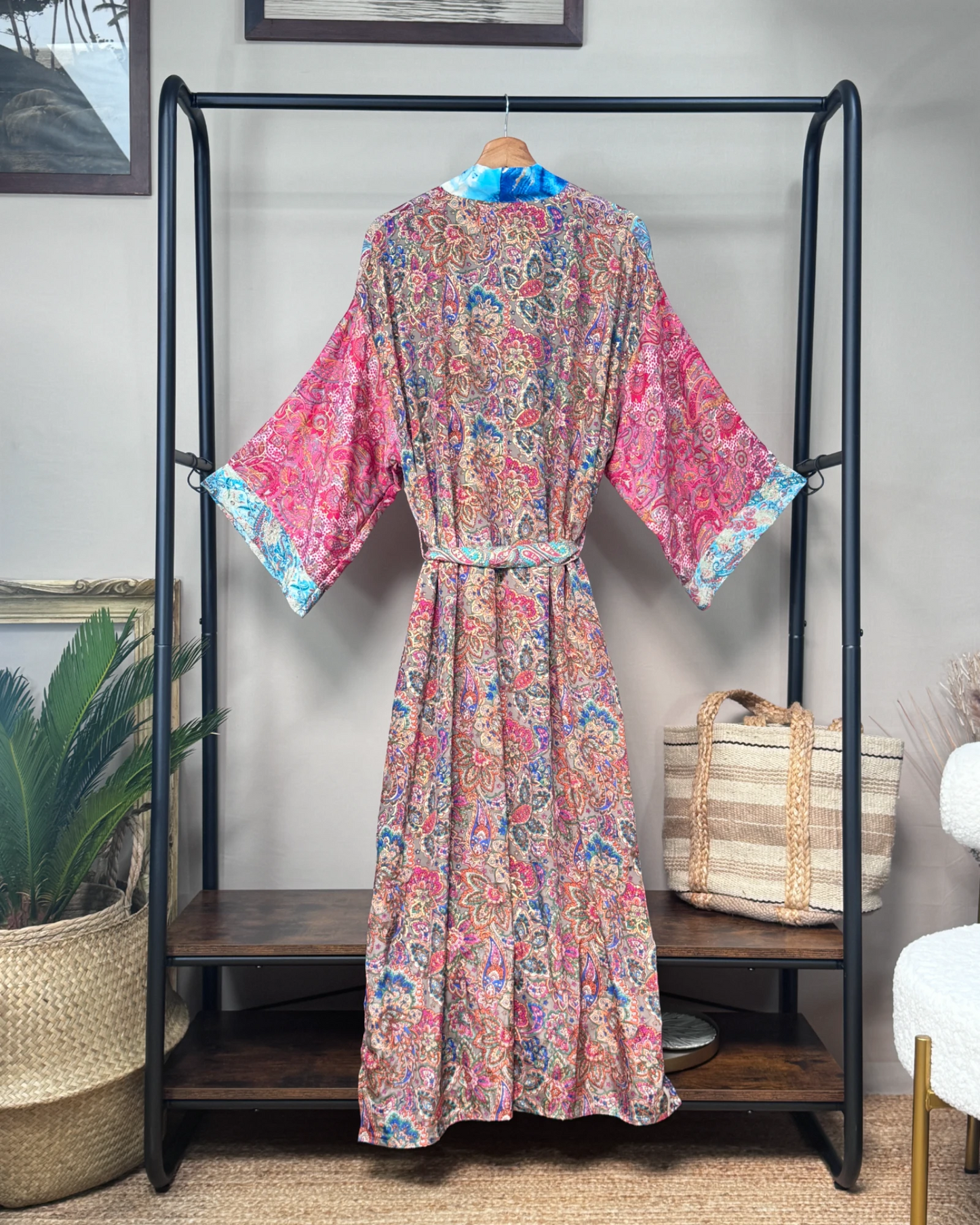 Robe Kimono longue soie Inde flamboyante