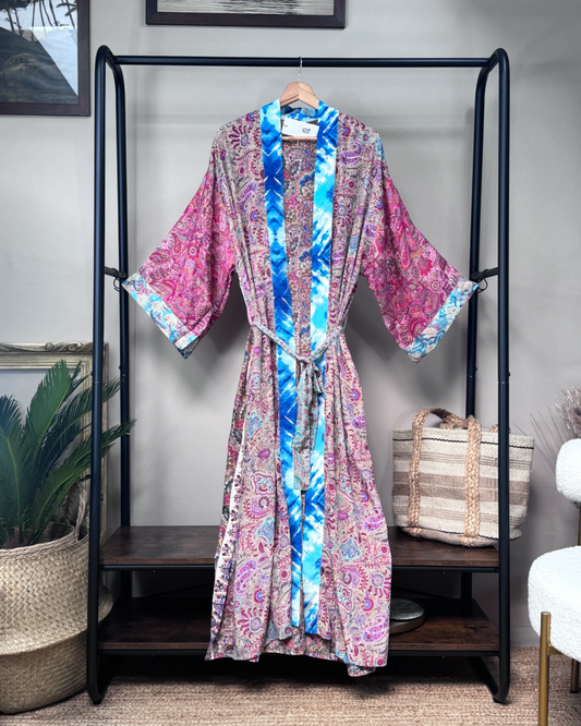 Robe Kimono longue soie Inde flamboyante