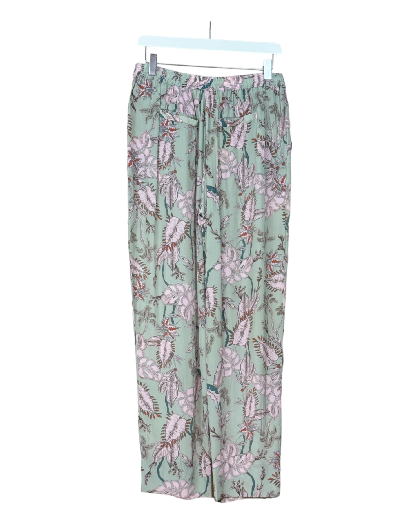 Pantalon ample fluide vert amande motifs floraux Mos Mosh