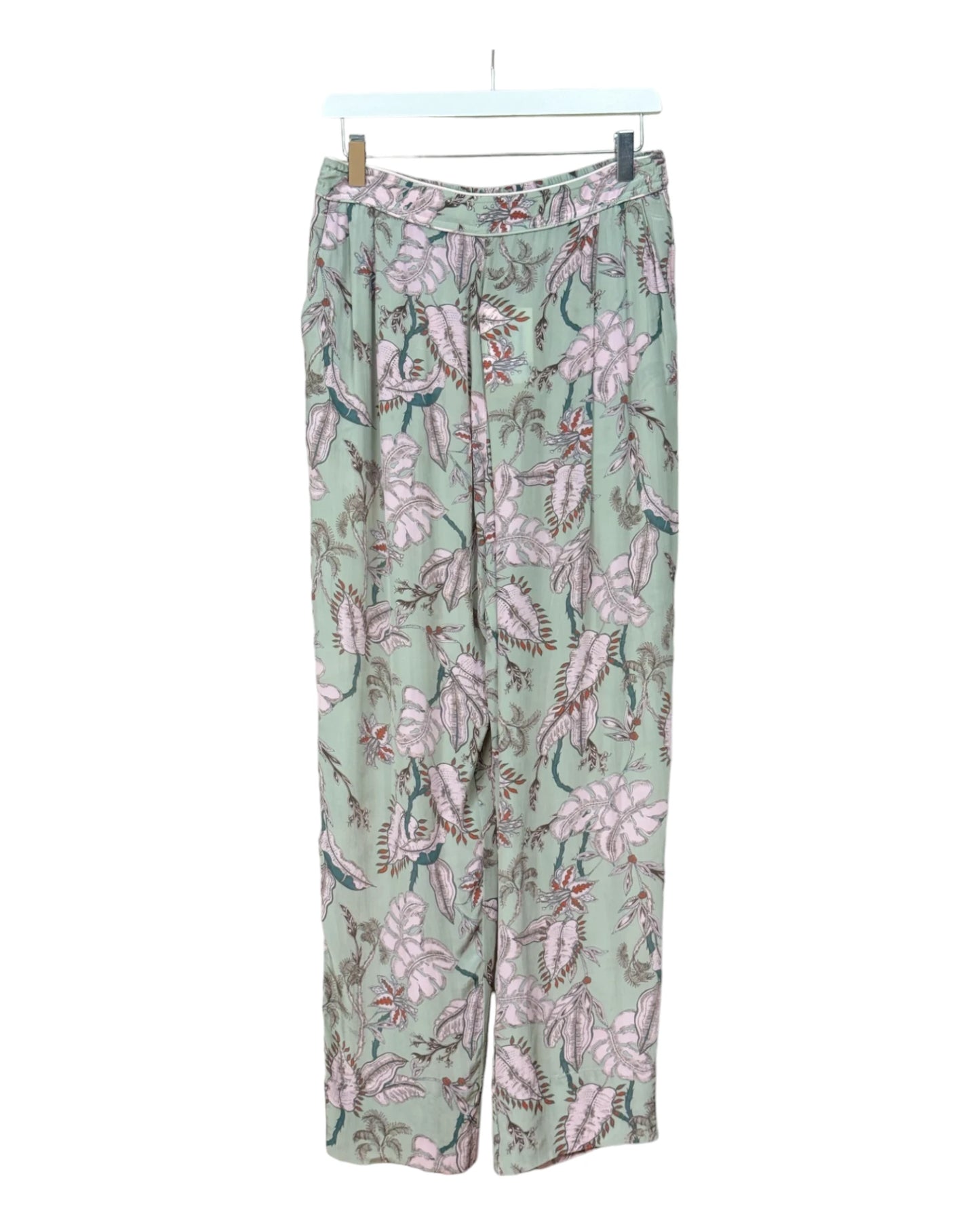 Pantalon ample fluide vert amande motifs floraux Mos Mosh