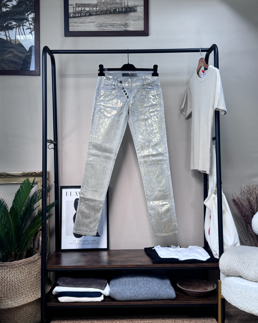 Pantalon Bray slim gris à motifs en relief dorés