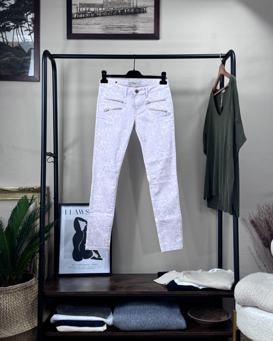 Pantalon Corleone slim rose et gris léopard pastel