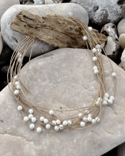 Collier PLUIE DE PERLES en lin made in France