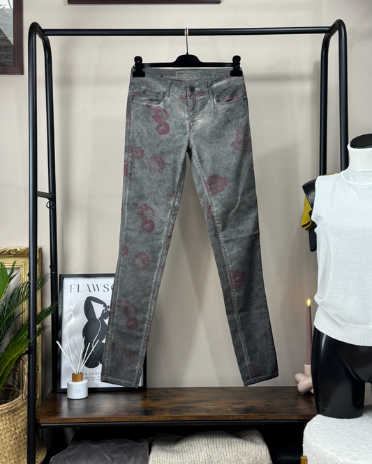 Pantalon Corleone droit gris fumé motifs floraux