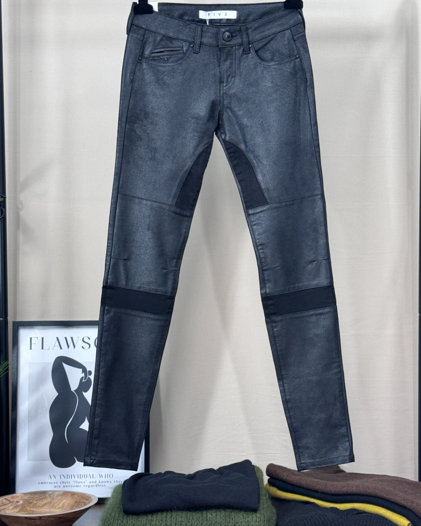 Pantalon Five Jeans  Vicky slim bi-matière effet daim noir