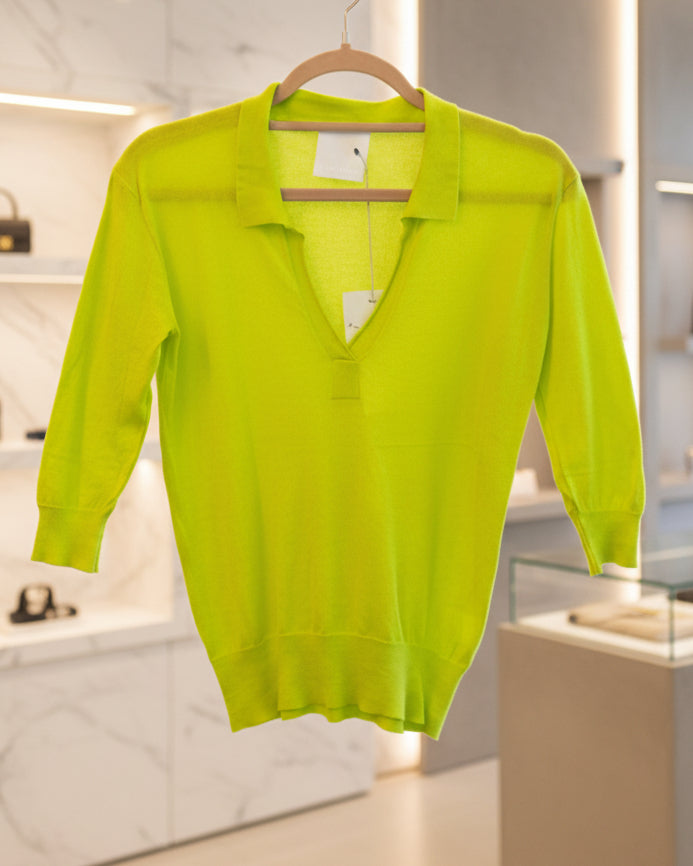 Polo MJ WATSON col V 100% coton vert anis ceintre
