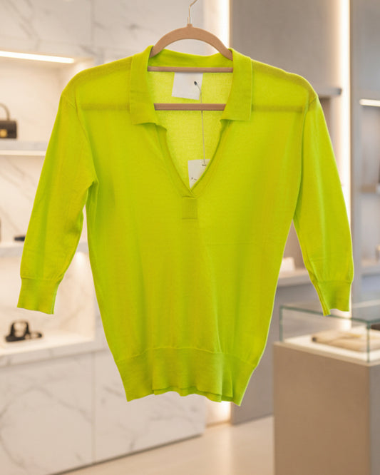 Polo MJ WATSON col V 100% coton vert anis ceintre
