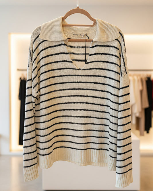 Pull Phisique du Rôle rayé marine et crème 100% lin boutique