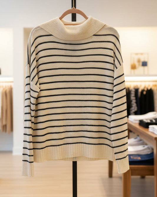 Pull Phisique du Rôle rayé marine et crème 100% lin boutique dos