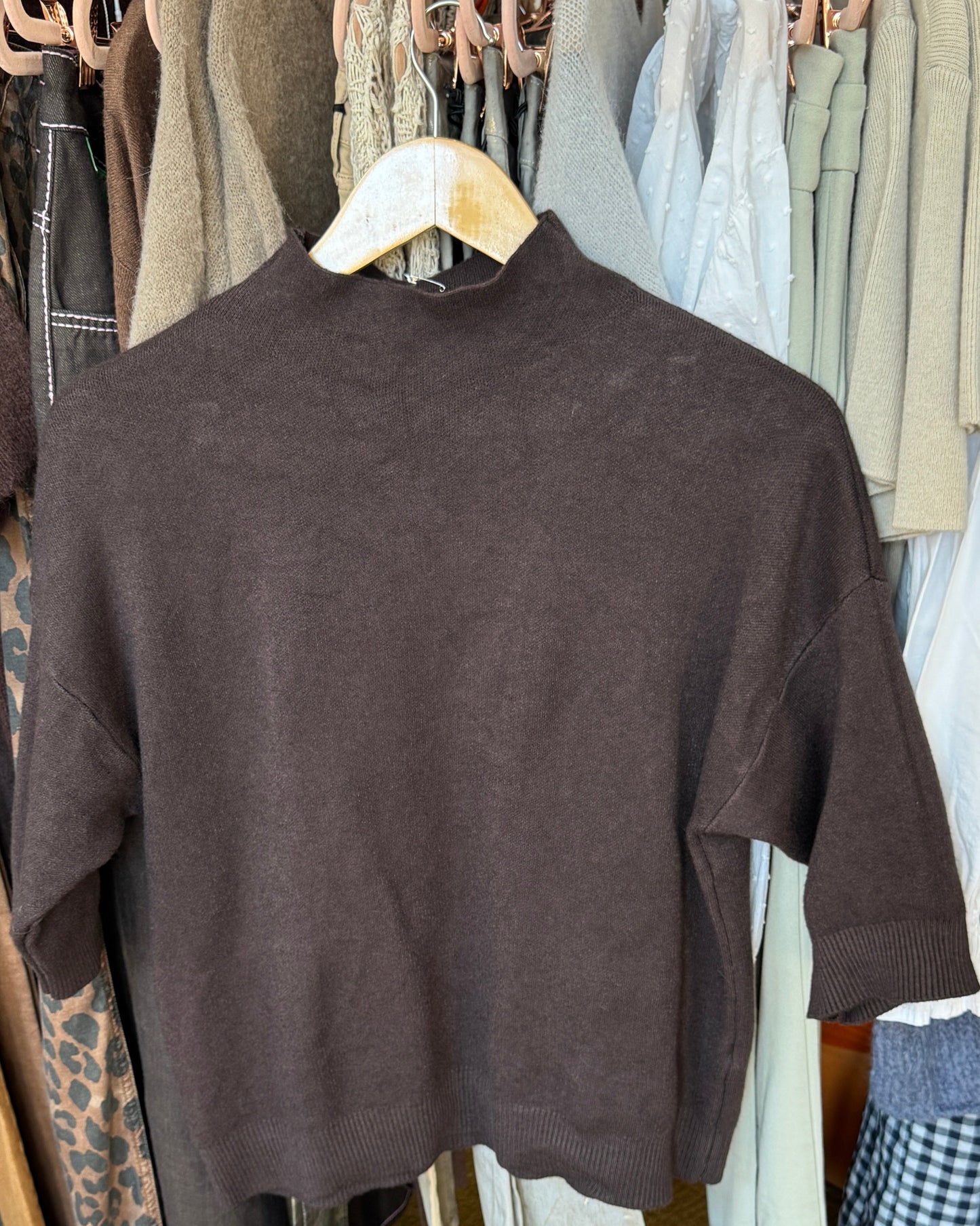 Pull maille Cachemire manches  3/4 - taille unique chocolat