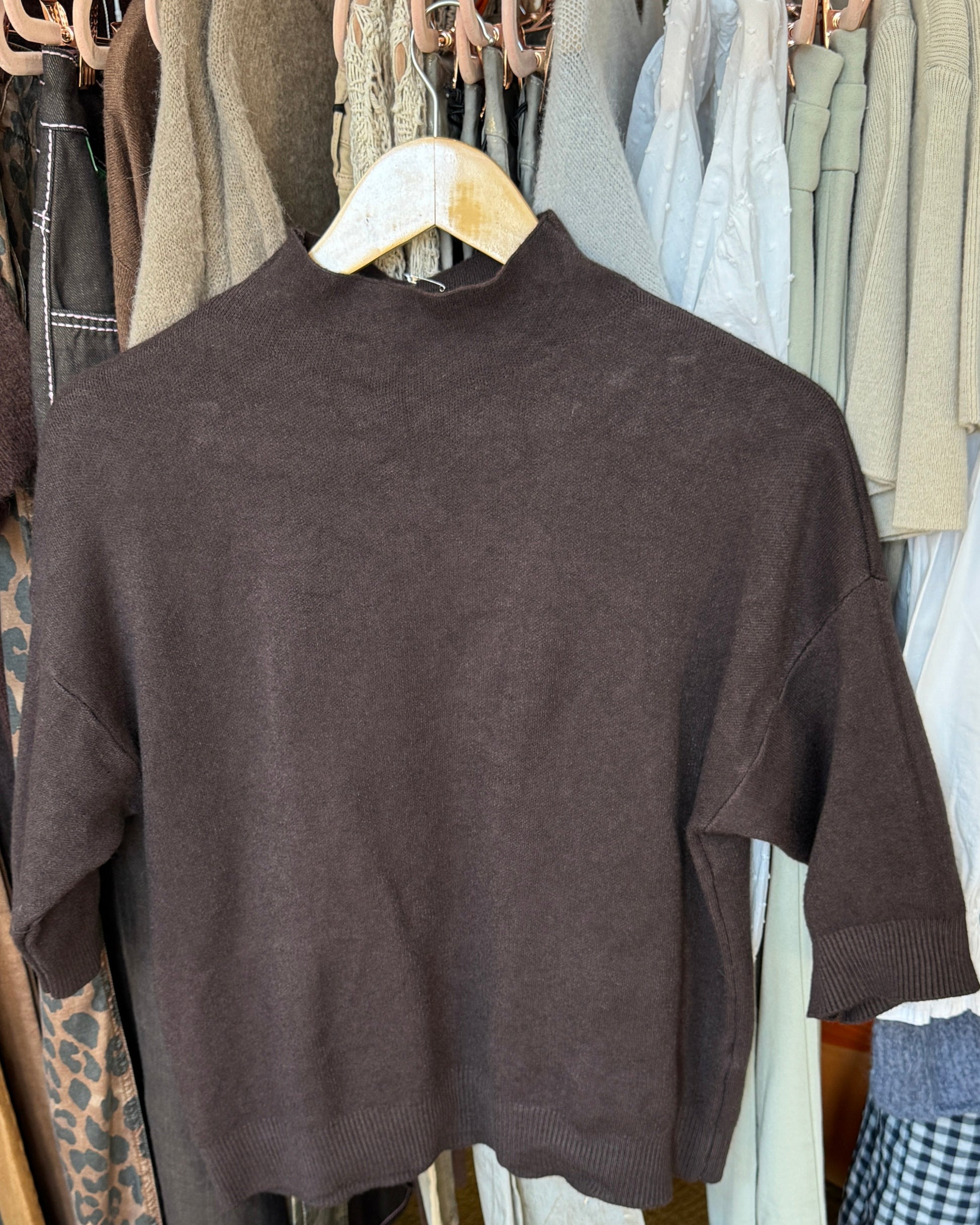 Pull maille Cachemire manches  3/4 - taille unique chocolat