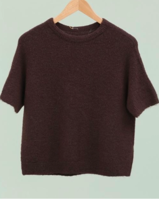Pull manches courtes en alpaga chocolat