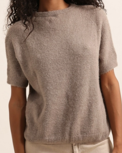 Pull manches courtes en alpaga taupe