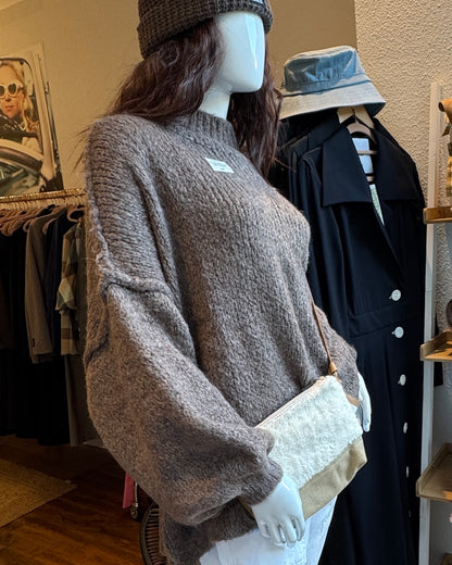 Pull oversize grosses mailles col cheminée Taupe Foncé - Taille unique