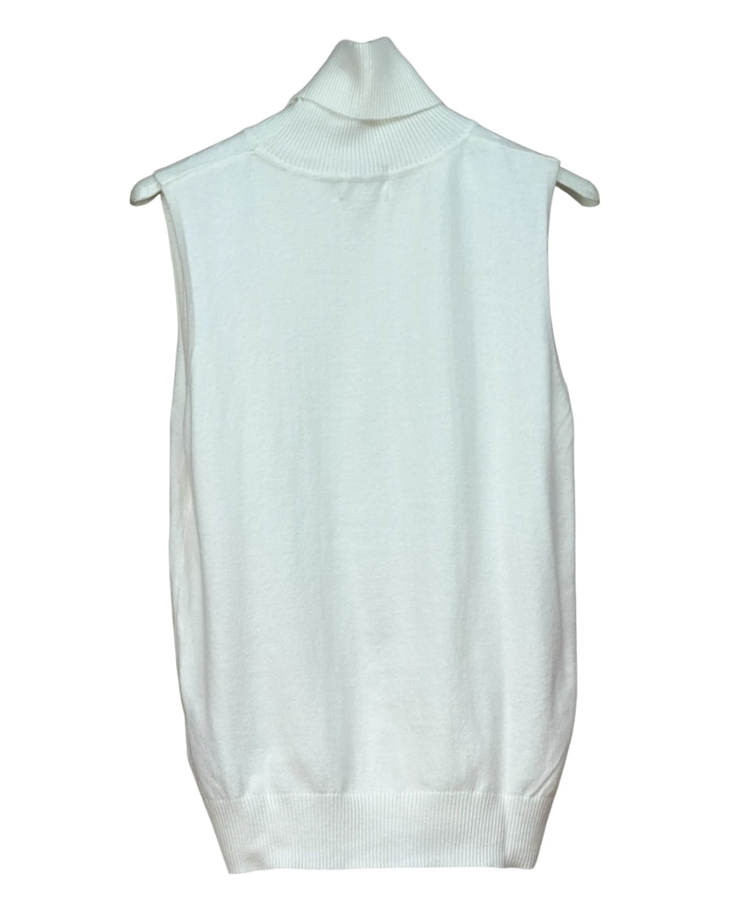 Pull débardeur fin sans manche col roulé blanc crème