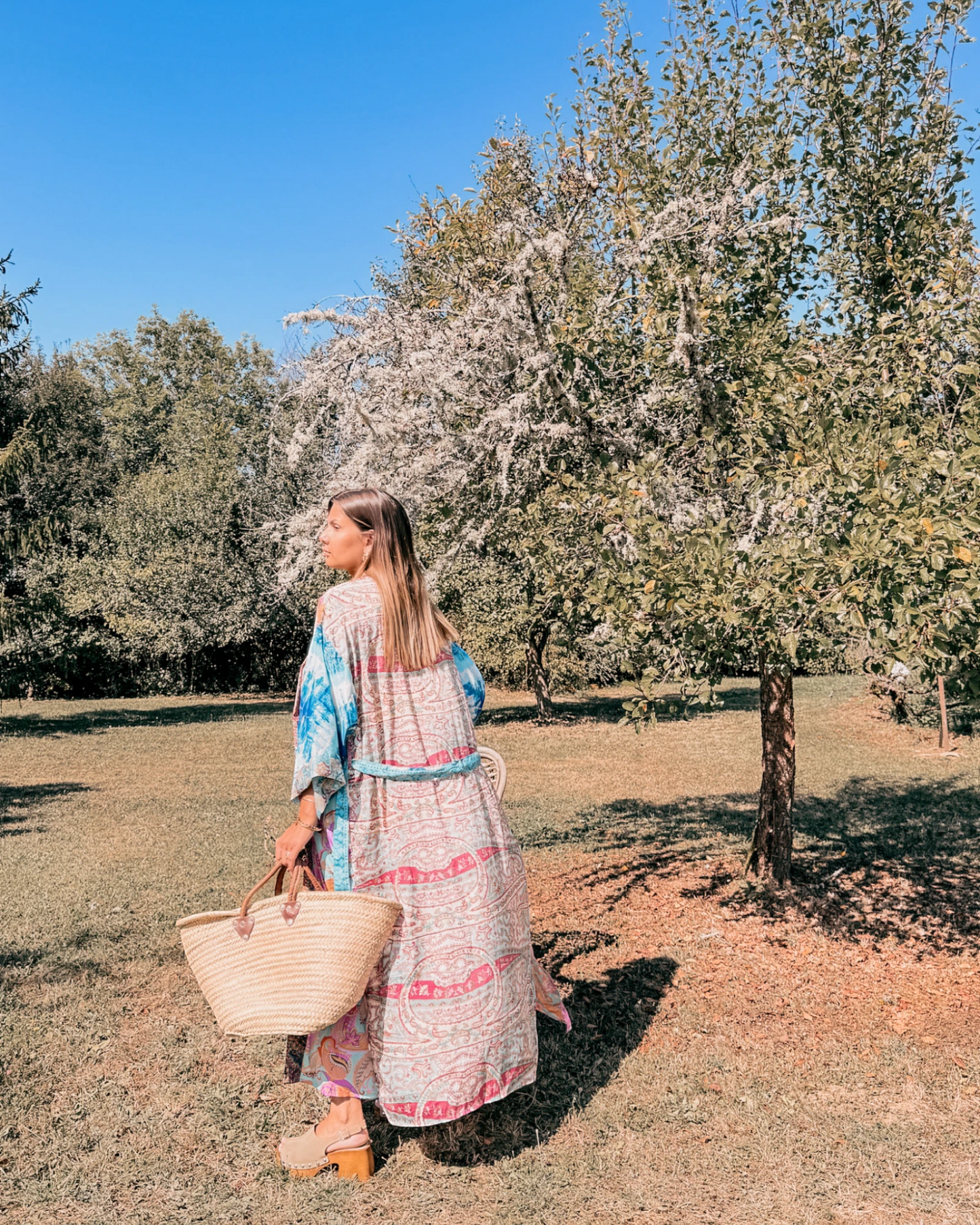 Robe Kimono longue soie Harmonie pastel