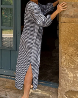 Robe "Matilde" Vichy Marine côté