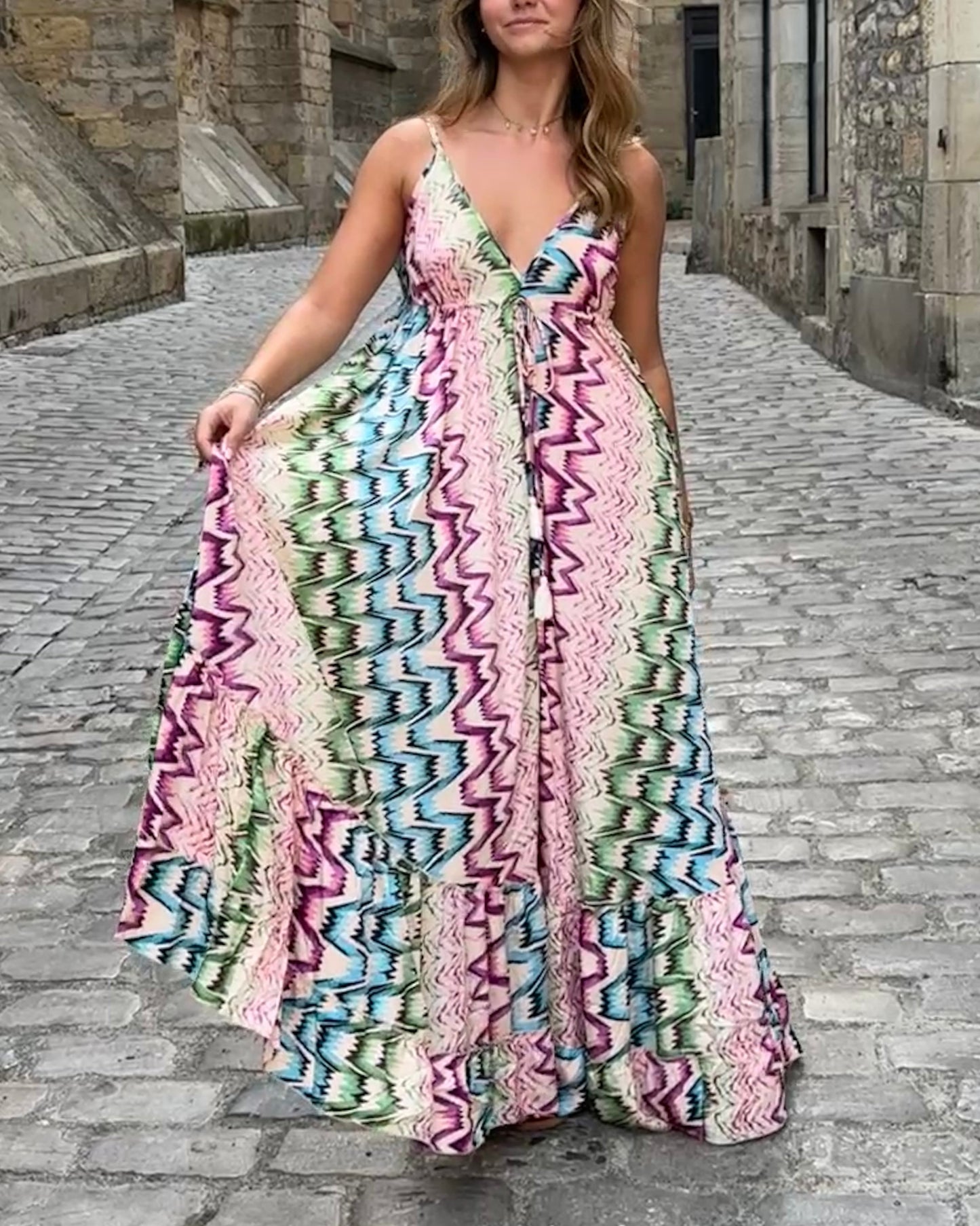 Robe longue bohème imprimés POP TU face rue