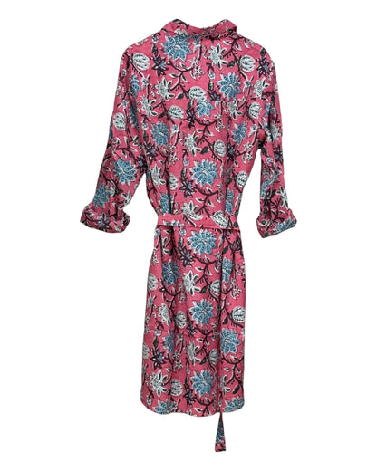 Robe chemise coton rose motifs floraux