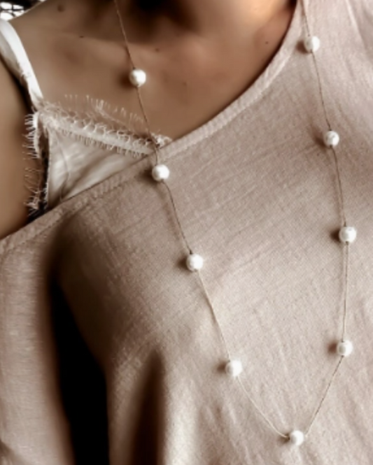 Collier SAUTOIR  en lin et perles made in France