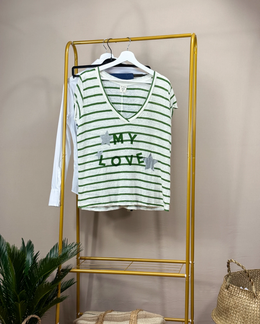 T-shirt  Five Jeans lin écru My Love rayures vertes