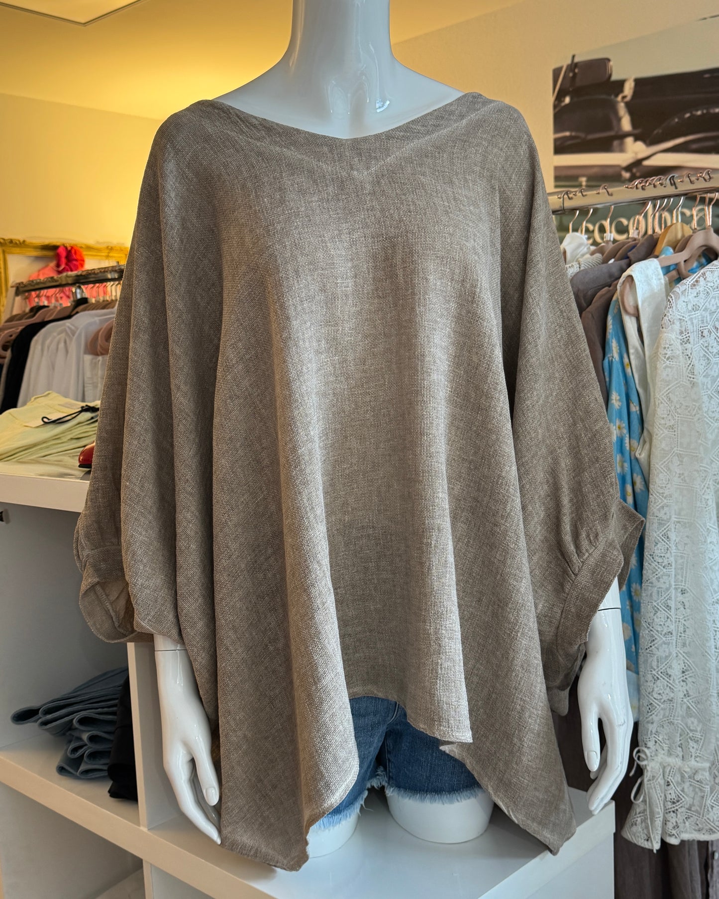 Tunique en lin et coton oversize Taupe