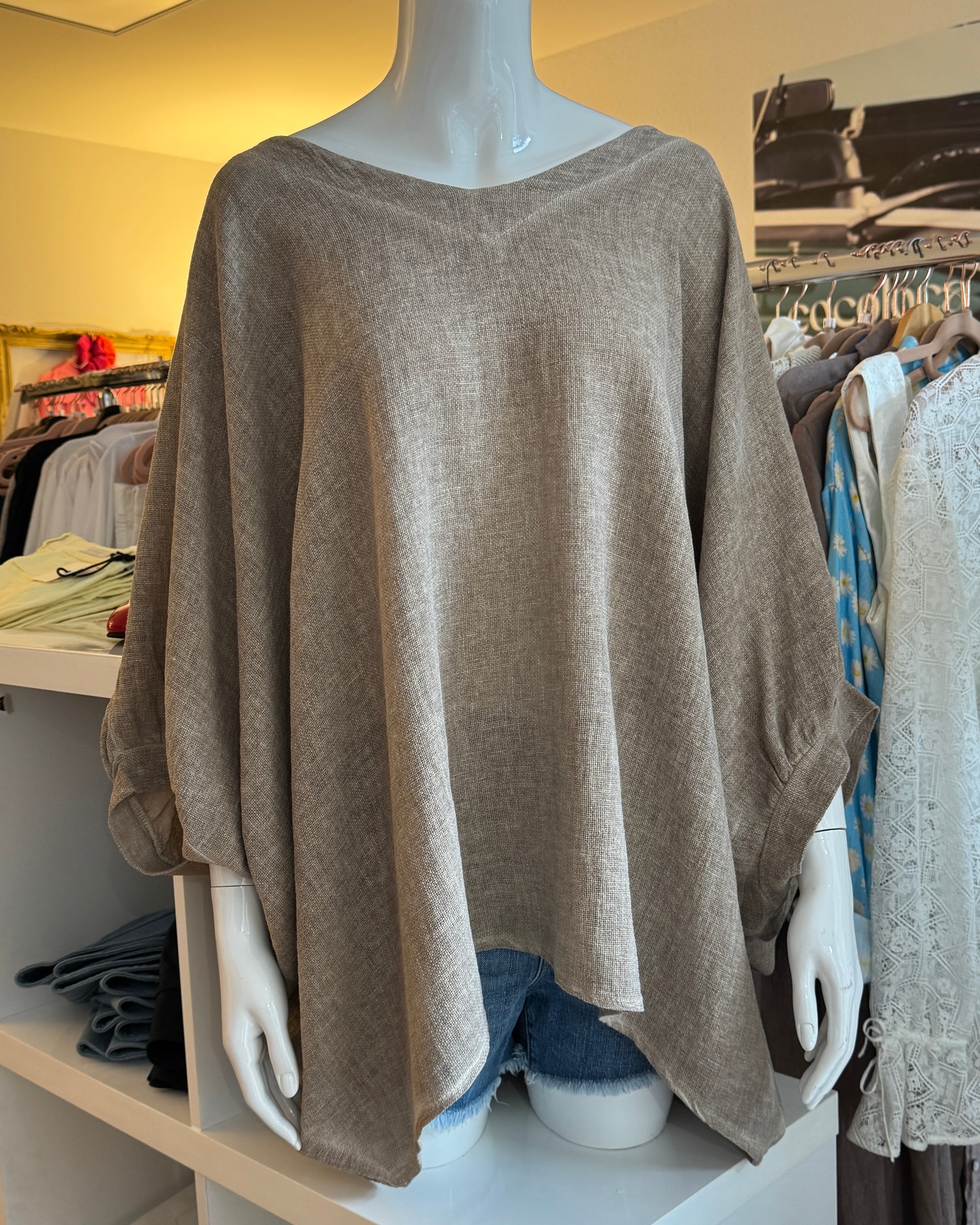Tunique en lin et coton oversize Taupe