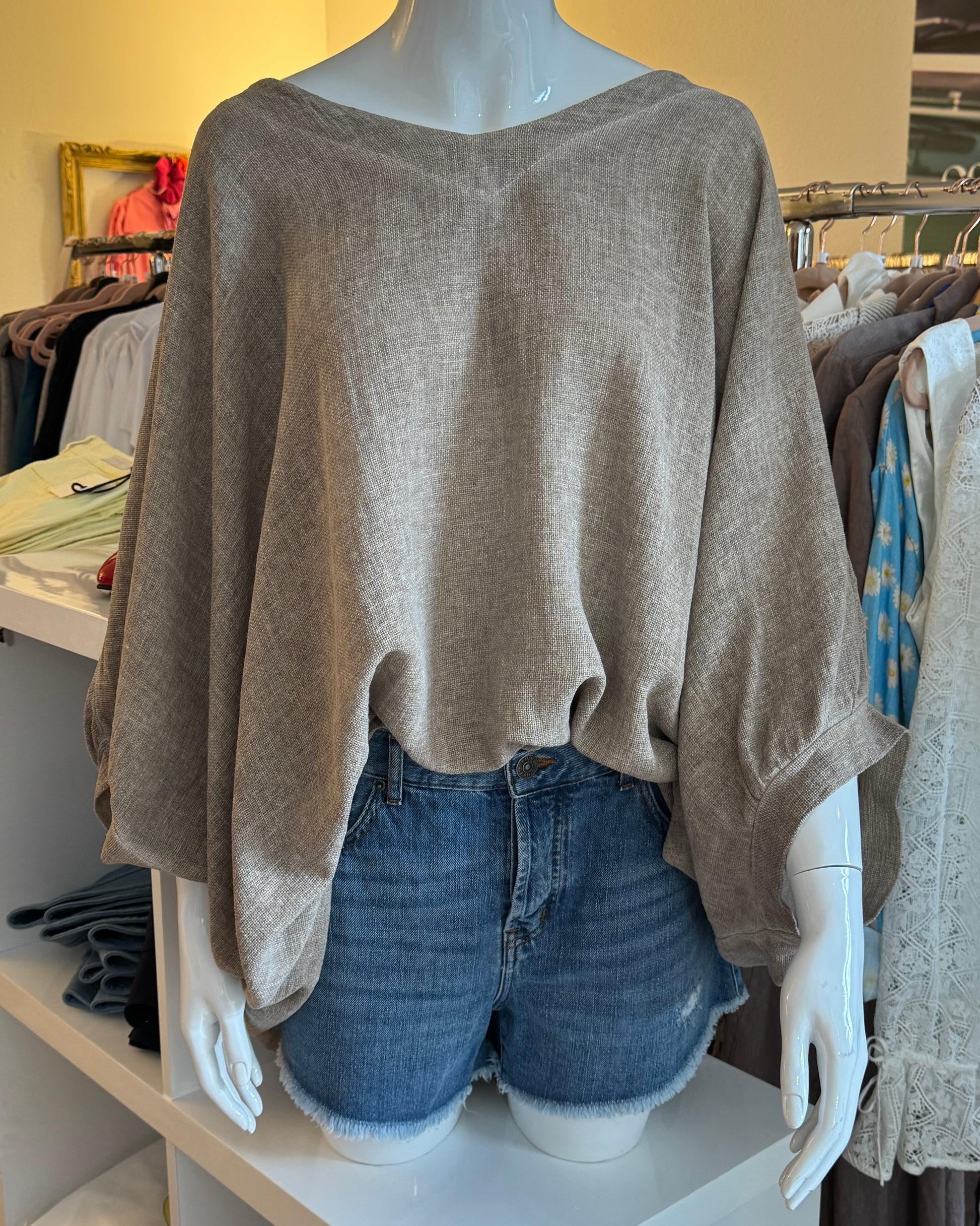 Tunique en lin et coton oversize Taupe bis