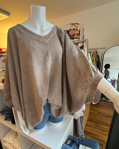 Tunique en lin et coton oversize Taupe détail 