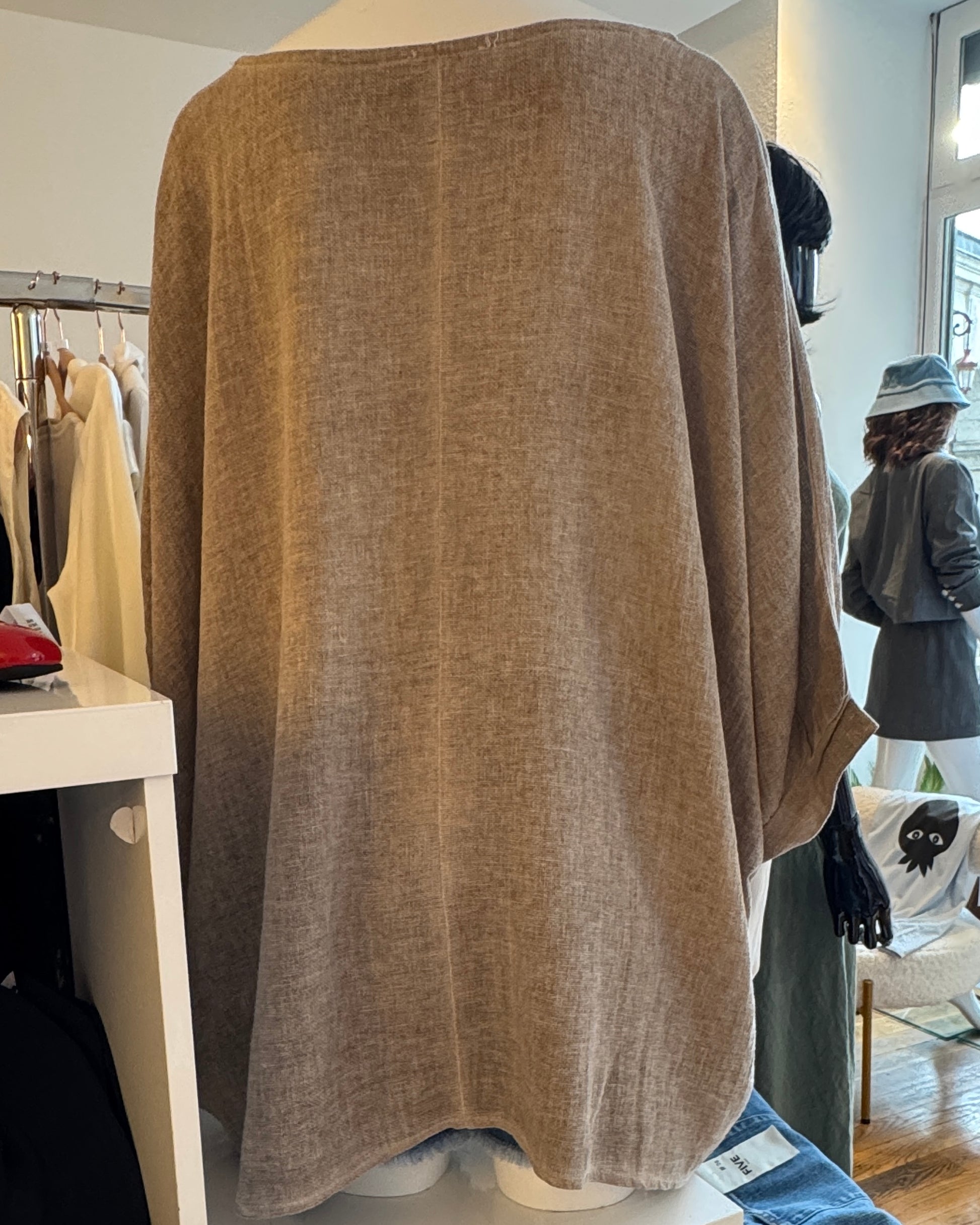 Tunique en lin et coton oversize Taupe dos