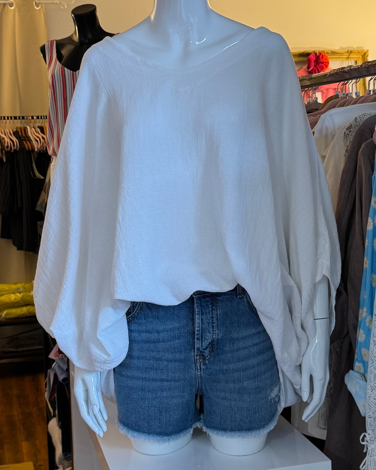 Tunique en lin et coton oversize blanc 