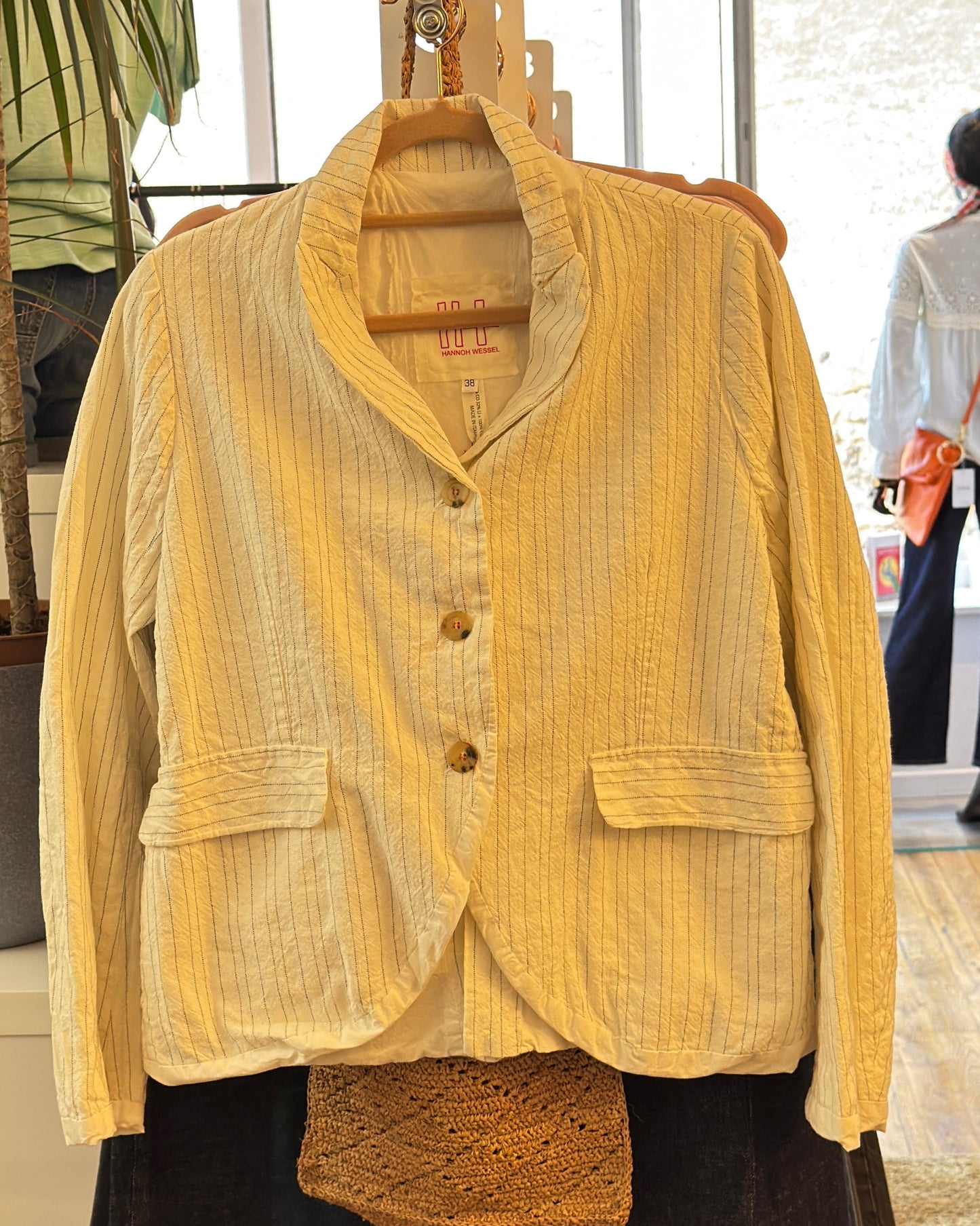 Veste HANNOH WESSEL Velia 68% coton 32% lin beige naturel rayures marine T38
