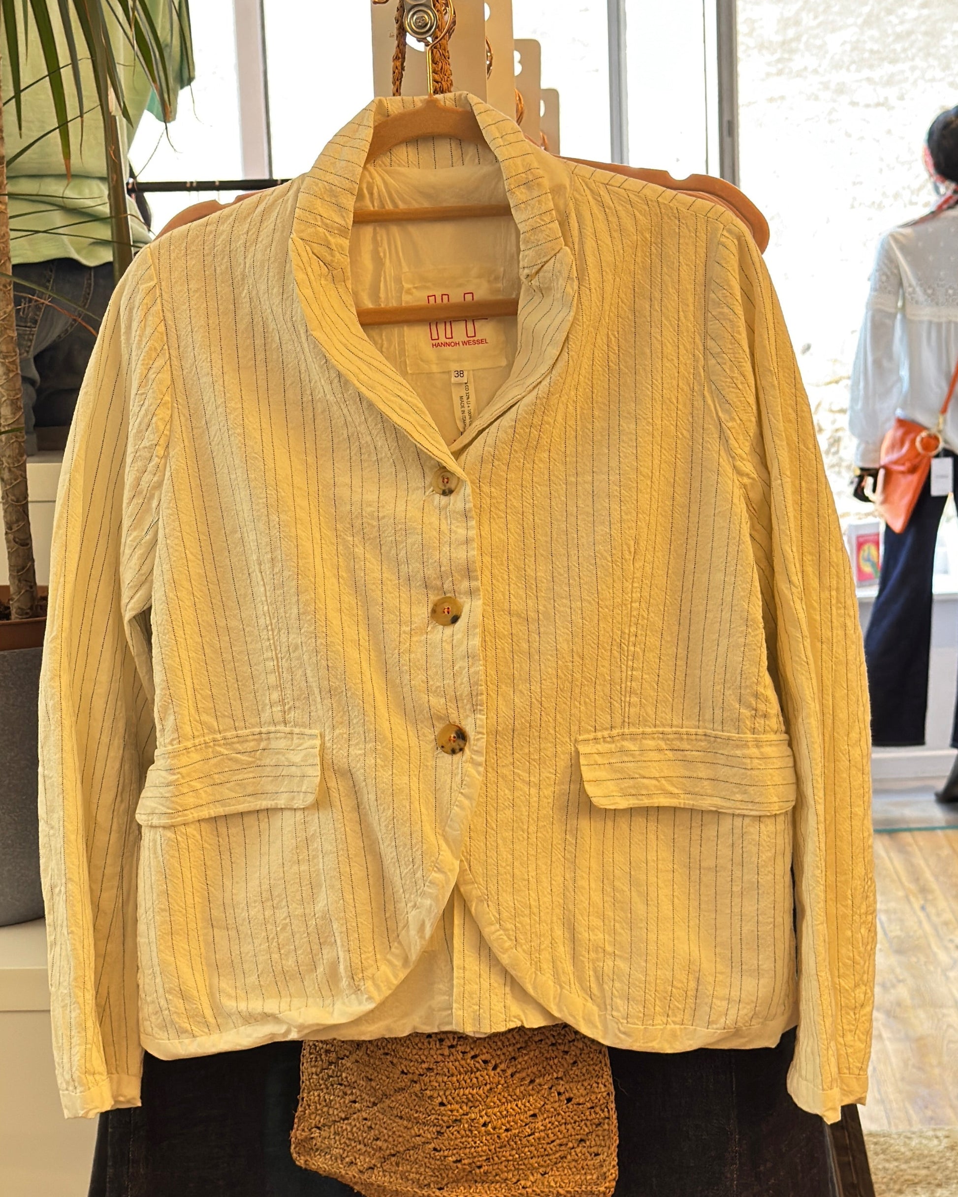 Veste HANNOH WESSEL Velia 68% coton 32% lin beige naturel rayures marine T38
