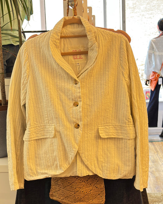 Veste HANNOH WESSEL Velia 68% coton 32% lin beige naturel rayures marine T38
