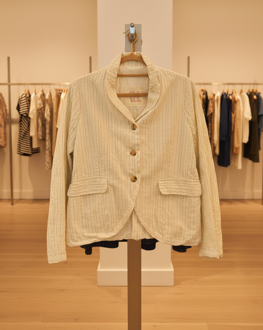 Veste HANNOH WESSEL Velia 68% coton 32% lin beige naturel rayures marine T38