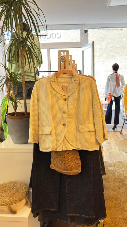 Veste courte HANNOH WESSEL Vilma 51% lin 49% coton beige naturel rayures marine T36