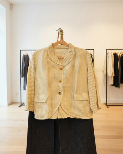 Veste courte HANNOH WESSEL Vilma 51% lin 49% coton beige naturel rayures marine T36